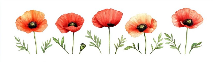 Obraz premium A beautiful array of blooming poppy flowers showcasing vibrant colors and delicate petals, perfect for nature-themed designs.