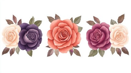 Beautiful arrangement of blooming roses in soft colors, perfect for floral designs, wedding invitations, or greeting cards.
