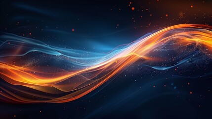 Obraz premium A dynamic blend of blue and orange waves creating an abstract background, perfect for digital design and technology themes.