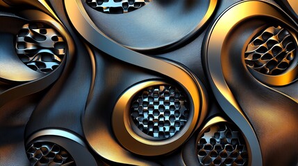 Abstract background of metallic gold and silver shapes with a textured pattern.