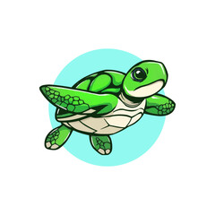 Sea turtle cartoon vector isolated on white background.  Turtle mascot editable logo design