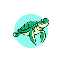Sea turtle cartoon vector isolated on white background.  Turtle mascot editable logo design
