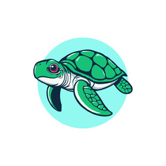 Sea turtle cartoon vector isolated on white background.  Turtle mascot editable logo design