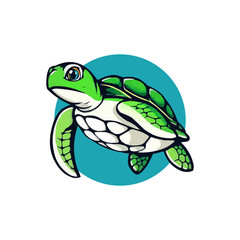 Sea turtle cartoon vector isolated on white background.  Turtle mascot editable logo design