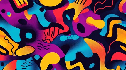 Abstract colorful geometric shapes on a black background.