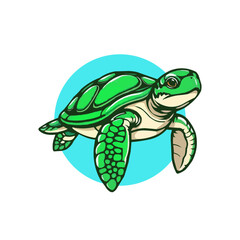 Sea turtle cartoon vector isolated on white background.  Turtle mascot editable logo design