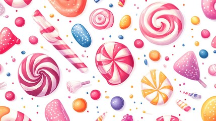 Fototapeta premium Sweet candy seamless pattern on white background.