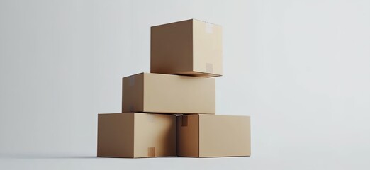 Obraz premium A stack of cardboard boxes on a white background 