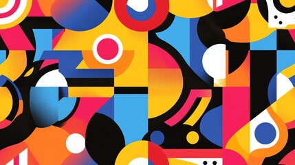 Abstract geometric pattern with bold colors and shapes.
