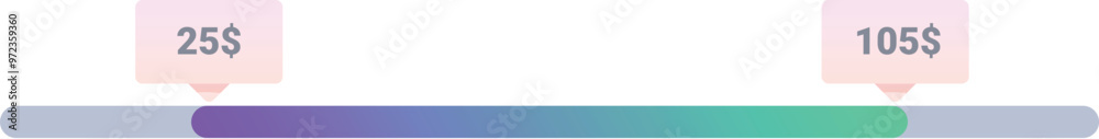Poster minimalistic price range slider with gradient from purple to aqua, showing minimum and maximum value