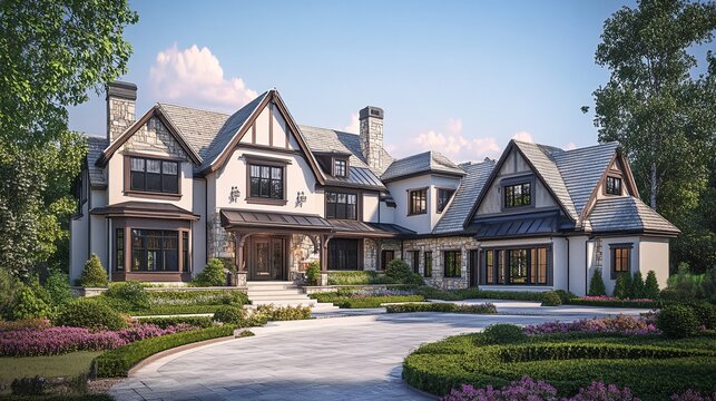 124. 3D rendering of an ideal home, depicted through a blend of digital and traditional media, capturing the essence of personalized dream house design