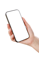 Woman hand showing a smartphone blank display