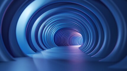 Fototapeta premium A mesmerizing blue tunnel with intricate curves and soft lighting, creating a captivating and modern atmosphere for creative projects. Product presentation background.