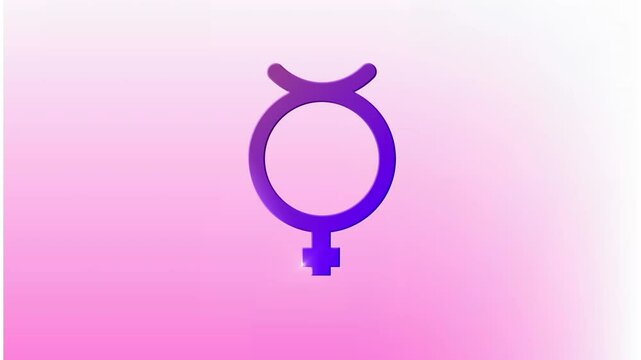 Animation of non-binary transgender symbol against pink gradient background