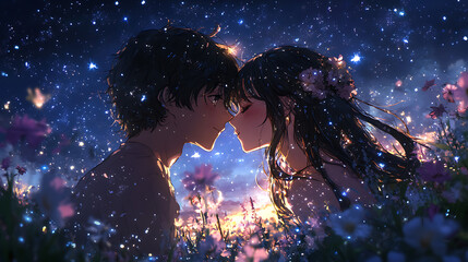 Fototapeta premium First Kiss Under a Starry Sky