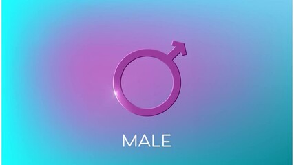 Animation of male text banner and male gender symbol against blue and purple gradient background