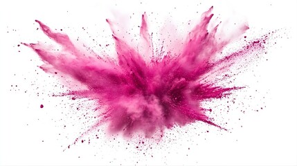 Pink Explosion of Powder on White Background.