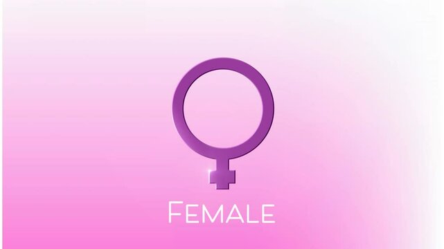 Animation of female text banner and female gender symbol against pink gradient background