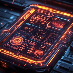 Obraz premium Futuristic Technology Interface with Red and Blue Neon Lights
