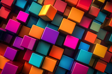 vibrant blend in distinct large square blocks, 3D layers with different heights