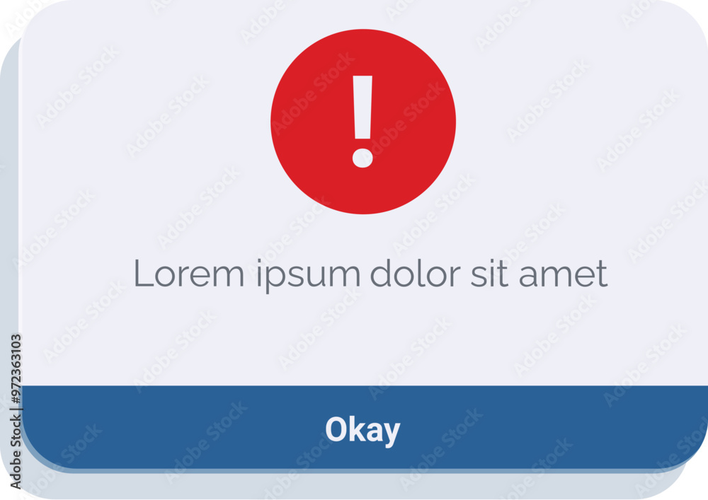Poster digital alert message with an exclamation mark symbol, informing the user about an error that requir