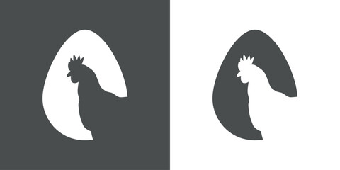 Logo animal de granja. Silueta de huevo con gallina en espacio negativo