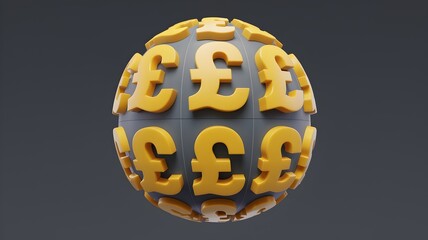 Golden Yellow British Pound Currency Symbol on a Sphere