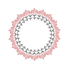 Round wreath damask red and grey design, round ornament abstract pattern, classic traditional style, illustration vintage design, damask flower pattern. Ideally for all decoration.
