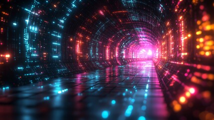 Obraz premium Digital tunnel glowing with neon lights showing big data concept