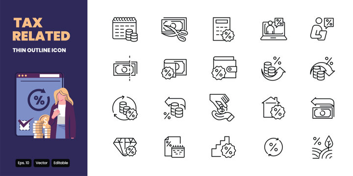 tax related thin outline icon vector design good for web and mobile app