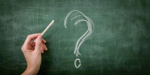 Hand Writing Question Mark on Green Chalkboard | Education Concept, Learning Question