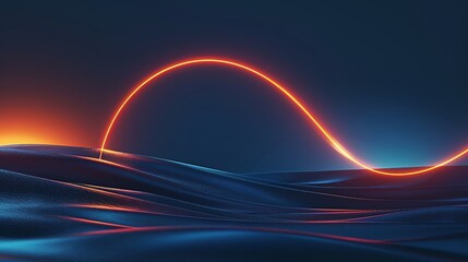 A stunning abstract representation of waves illuminated by a glowing arc, creating a mesmerizing visual effect. Product presentation background.