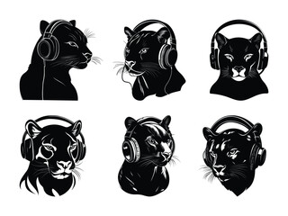 Chatty Cougar Vector - Cougar with Headphones, National Podcast Day Illustration.