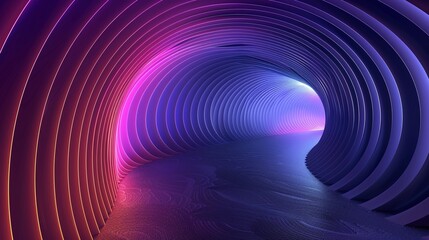 A stunning abstract tunnel with vibrant purple and blue lights, creating a futuristic and immersive atmosphere.