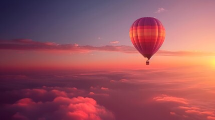 Obraz premium Hot Air Balloon at Sunrise: A vibrant hot air balloon floating gracefully in the sky at sunrise. 