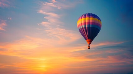 Fototapeta premium Hot Air Balloon at Sunrise: A vibrant hot air balloon floating gracefully in the sky at sunrise. 