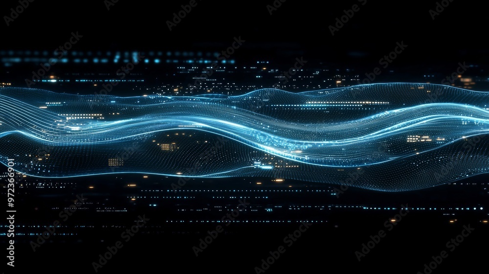 Poster Representing internet connections, cloud computing, and neural networks in an embossed mesh.