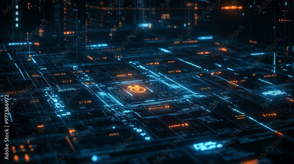 Poster Technology background. Data visualization. Data flow. Code for information. Matrix style background. Rendering at 4K.