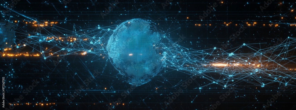 Fototapete cryptocurrency, blockchain and iot across the world of internet of things and communication technolo