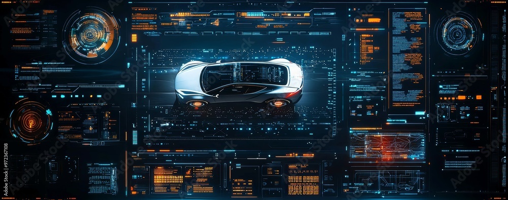 Poster the technology user interface of a futuristic car in motion (3d illustration)