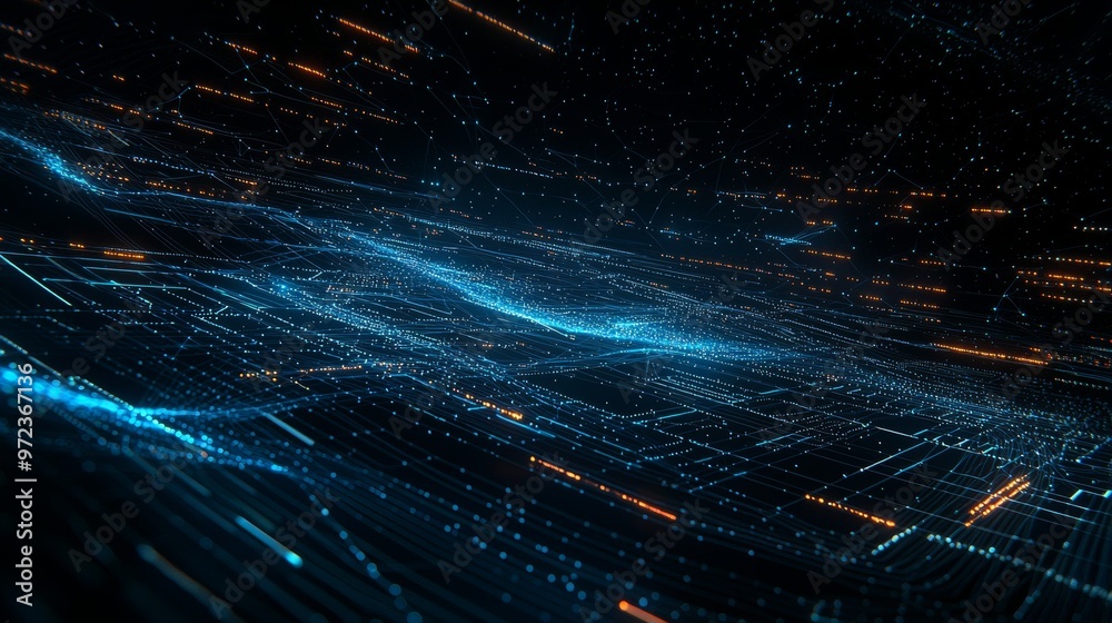 Poster A concept for internet connectivity using cloud computing and neural communications. A background with triangles connecting dots and lines. IT security concept in 3D.