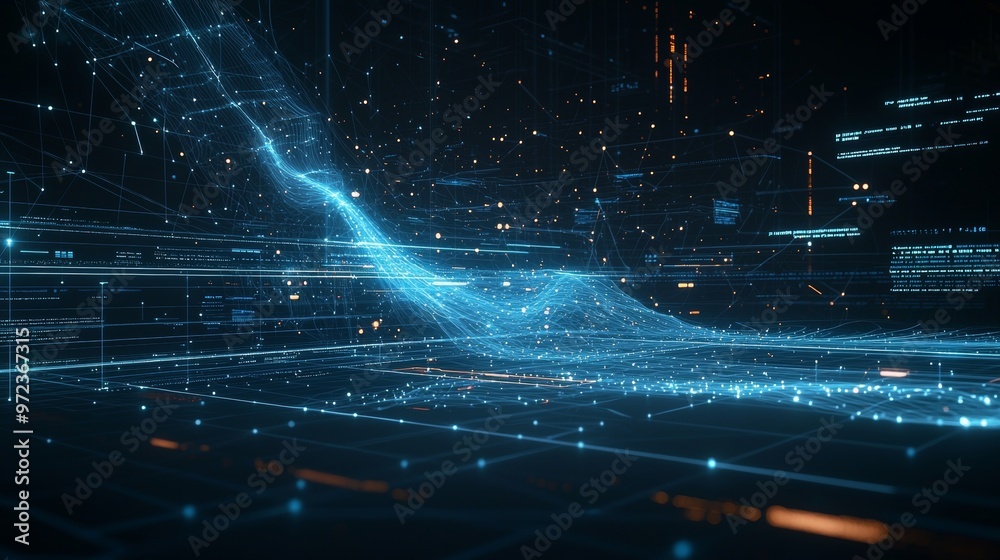 Poster The network connection structure. The abstract technology background. The big data digital background. The rendering of the 3D model.