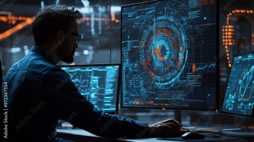 Poster Team of Professionals Use Digital Whiteboard with CAD Software for the Modern Industrial Engineering Design at the desk of an Electronics Development Engineer.