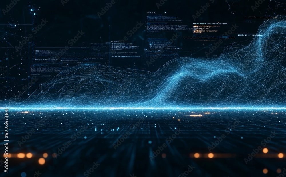 Poster Background in polygonal shapes with connecting dots and lines. A connection structure is visualized based on big data.