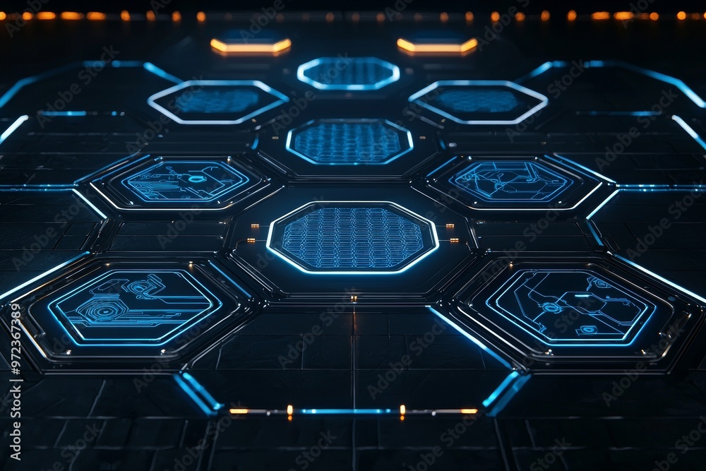 Leinwandbilder futuristic technology honeycomb mosaic. abstract background with glowing hexagons. 3d rendered illus