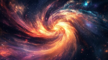 Fototapeta premium A swirling vortex of colors in space, filled with stars, dust, and glowing elements depicting an energetic and dynamic cosmic event