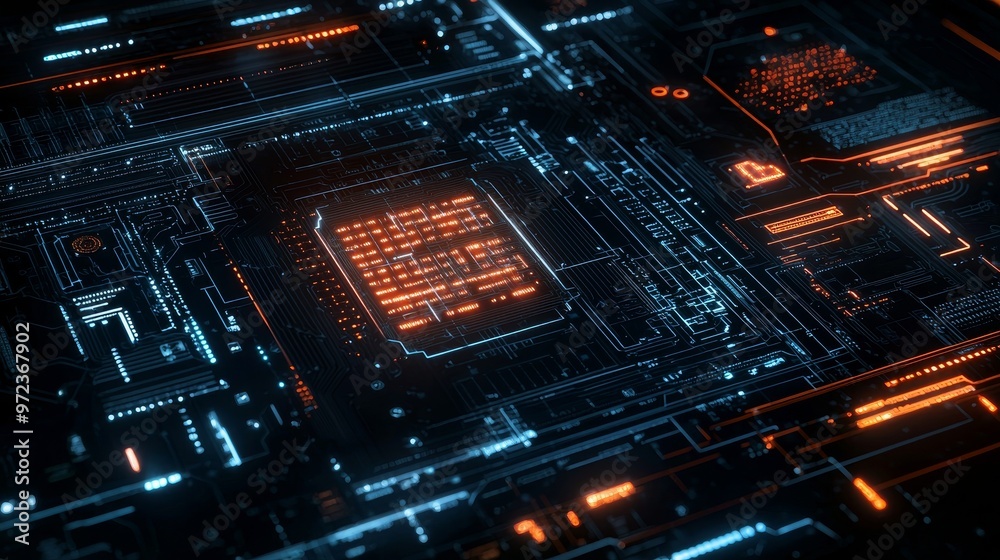 Poster A printed circuit board/Technology background of an abstract computer motherboard can serve as a depiction of technological processes, science, and education.