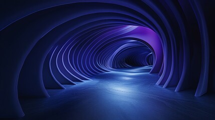 Obraz premium A surreal blue tunnel with flowing curves and vibrant lighting, creating a mesmerizing atmosphere for creativity. Product presentation background.