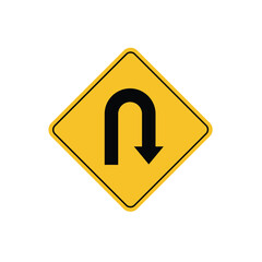 road sign icon, Turning Ahead on yellow rhombus. board.suitable for poster use and web icon