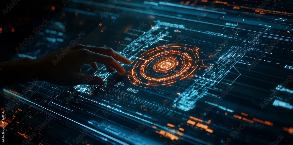 Leinwandbilder Using big data technology, data science, and stock market analysis on a virtual screen. Computing, genomics, robotics, and machine learning.